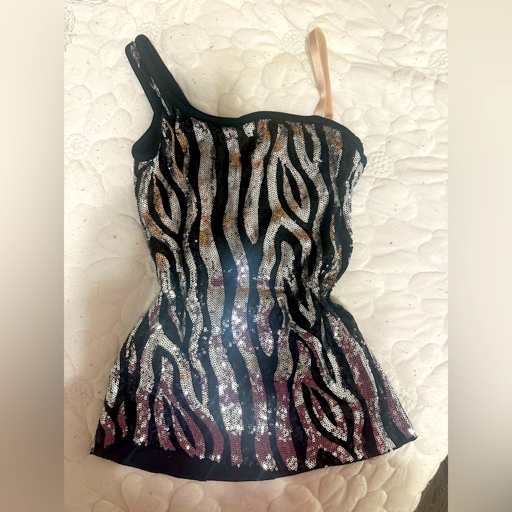 Sequin Asymmetrical Zebra Top